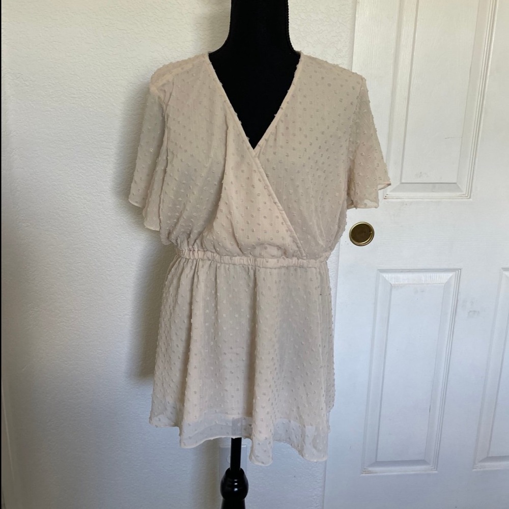 Torrid Ivory Swiss Dot Surplice Babydoll Blouse